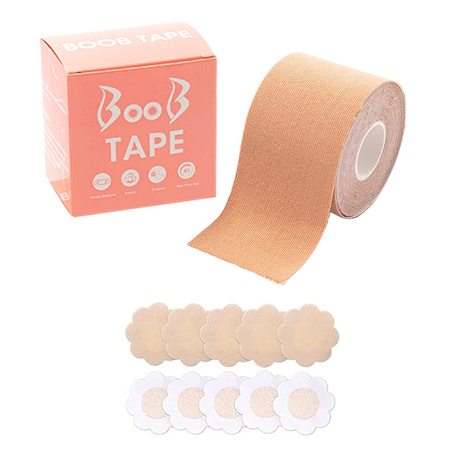 6596 Boob Tape With 10 Pairs Nipple Cover Cotton Wide Thin Breast Tape - Womens  Girls Breast Lift Booby Tape - Push Up  Lifting Tape - Suitable For All Breast Types - Breast Lift Bra Tape - Bob Tape For Natural Breast Lift (1 Pc 5 Meters)